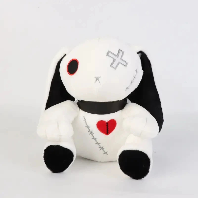 Conejito gótico de peluche espeluznante: lindo y espeluznante peluche blanco y negro