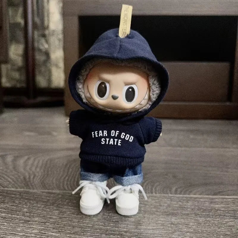 Clothes Only 17cm Pendant Blind Box Labubu Baby Clothes Keychain Labubu Doll Printed Sweater Set DollZio
