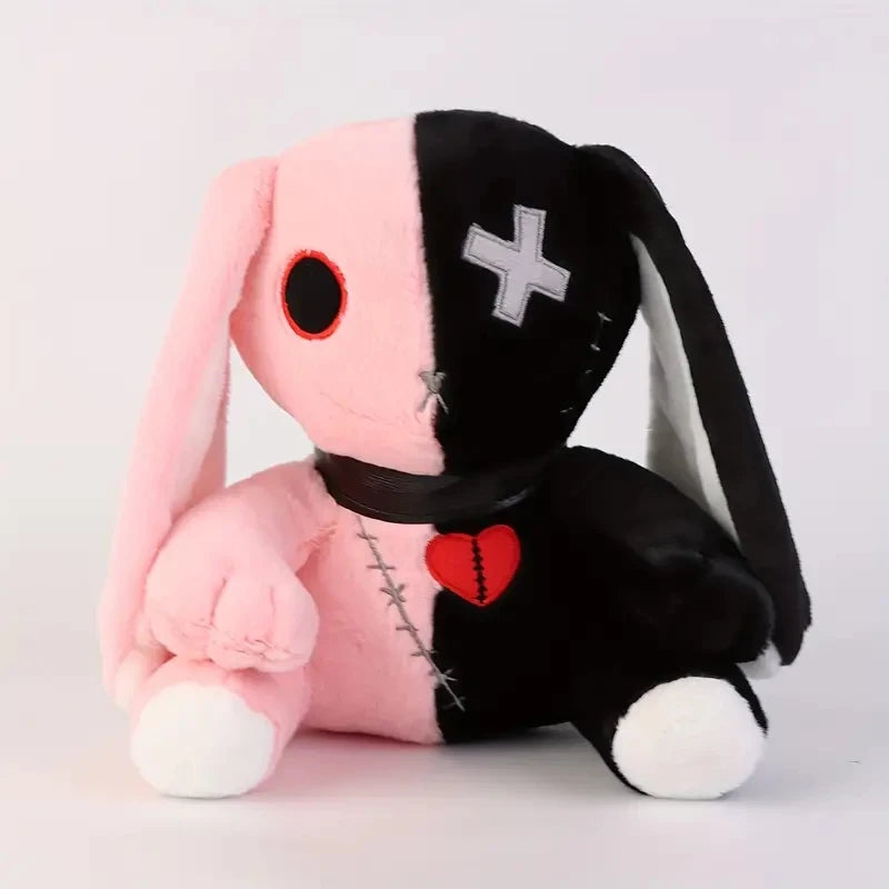 Conejito gótico de peluche espeluznante: lindo y espeluznante peluche blanco y negro