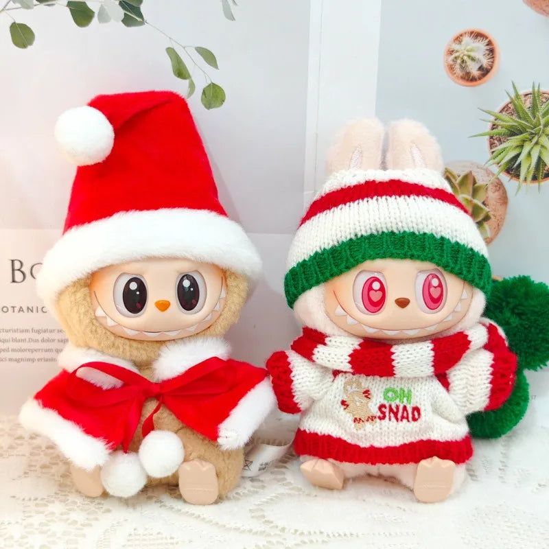 Compatible con muñecas Labubu: Conjunto de suéter y gorro de Papá Noel