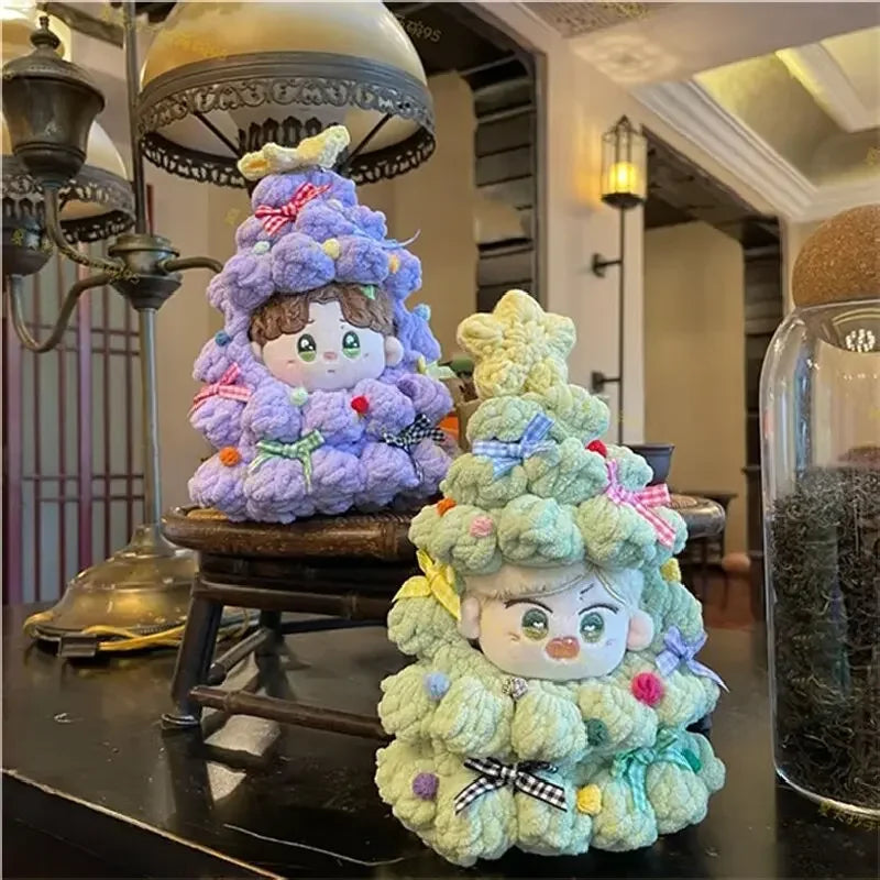 Compatible con muñecas Labubu: Mini conjunto de ropa de crochet para tejer: atuendo navideño