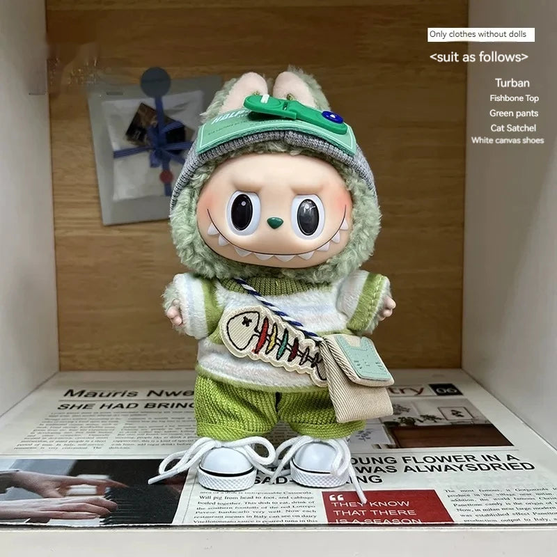 Compatible con el conjunto de ropa para muñecas Labubu, conjunto verde bebé.