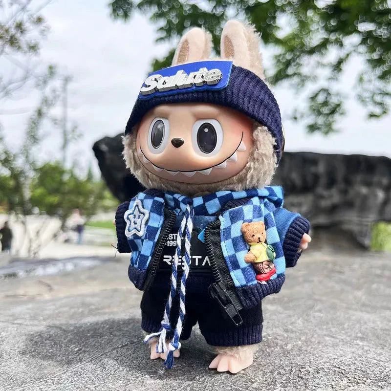 Labubu Street Style Set – 17 cm Non-Official Casual Overalls, Shoes & Hat DollZio