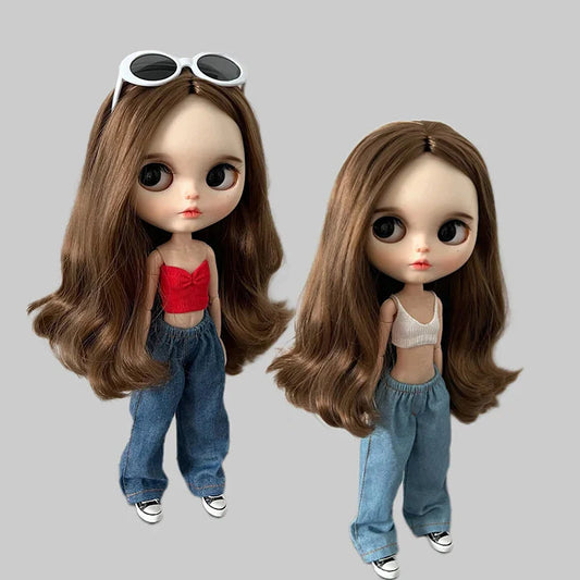 1Pcs Blythe Doll Clothes Fashion Jeans Streetwear Retro Loose Wide Leg Denim Pants for Blyth OB24 Licca Pullip 1/6 Dolls DollZio