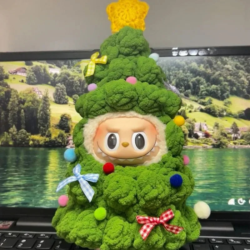 Compatible con muñecas Labubu: Mini conjunto de ropa de crochet para tejer: atuendo navideño