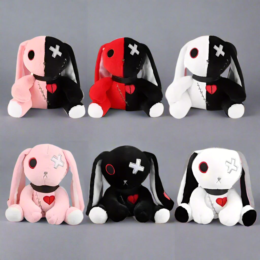 Conejito gótico de peluche espeluznante: lindo y espeluznante peluche blanco y negro