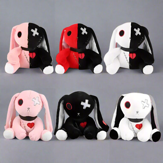 Conejito gótico de peluche espeluznante: lindo y espeluznante peluche blanco y negro