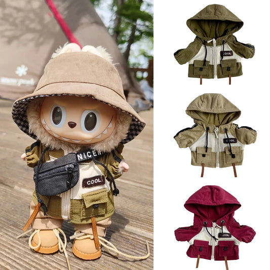 Compatible con muñecas Labubu: Conjunto de abrigo con pantalones y zapatos.
