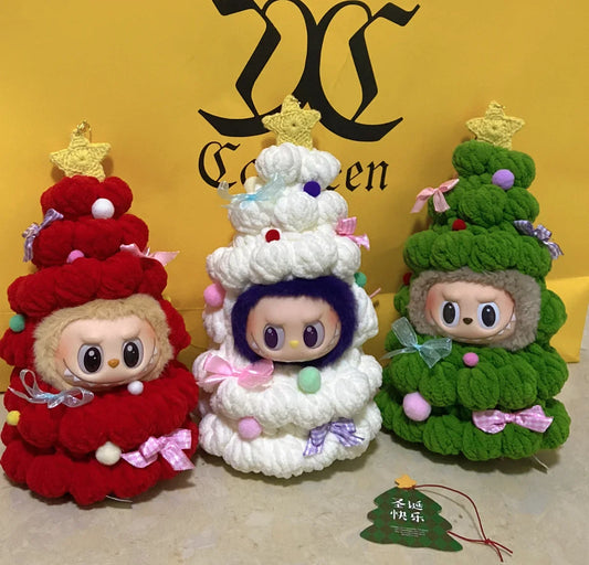 Compatible con muñecas Labubu: Mini conjunto de ropa de crochet para tejer: atuendo navideño