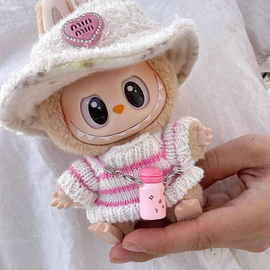 Pink Striped Sweater Set for 17 cm Labubu Doll – Non-Official DollZio