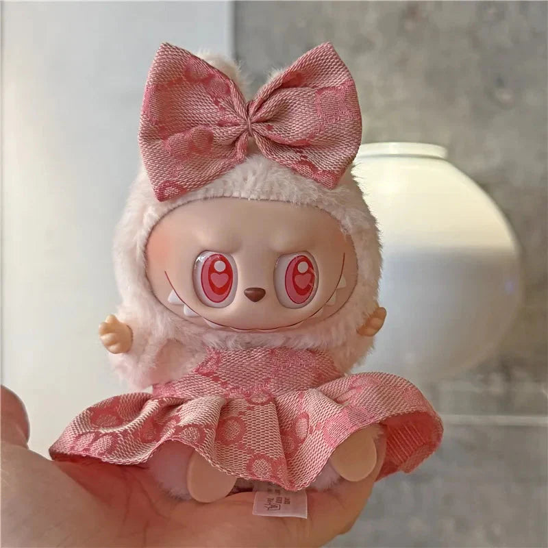 For 15 17cm Labubu Doll Clothes Princess Dress Bow Tie Two-Piece Set Outfit Clothing Sitting Party Game Toys Gift Accessories DollZio