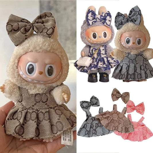 For 15 17cm Labubu Doll Clothes Princess Dress Bow Tie Two-Piece Set Outfit Clothing Sitting Party Game Toys Gift Accessories DollZio