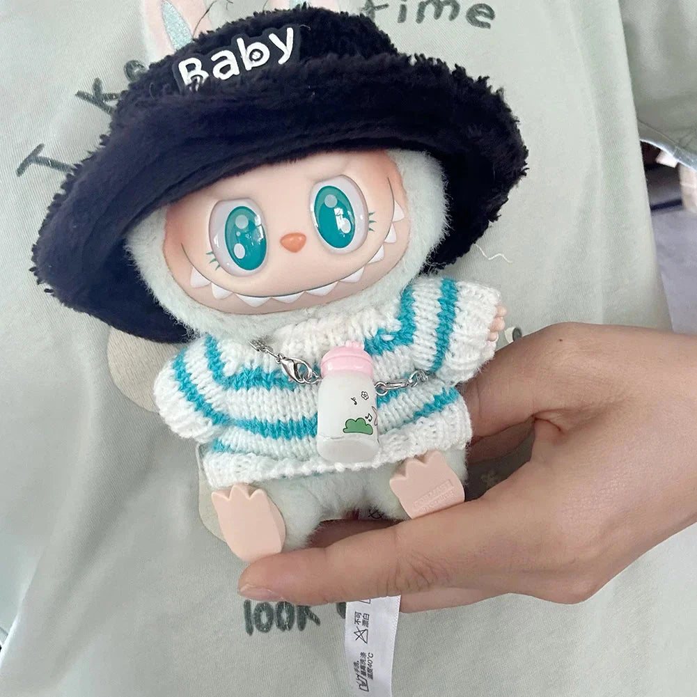 Pink Striped Sweater Set for 17 cm Labubu Doll – Non-Official DollZio