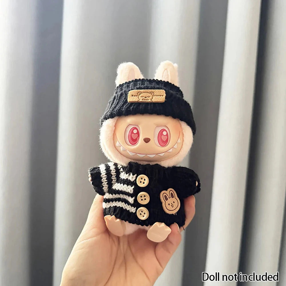Labubu 17 cm Non-Official Bear Logo Scarf & Hat Set DollZio