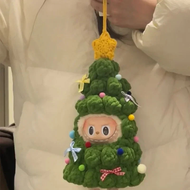 Compatible con muñecas Labubu: Mini conjunto de ropa de crochet para tejer: atuendo navideño