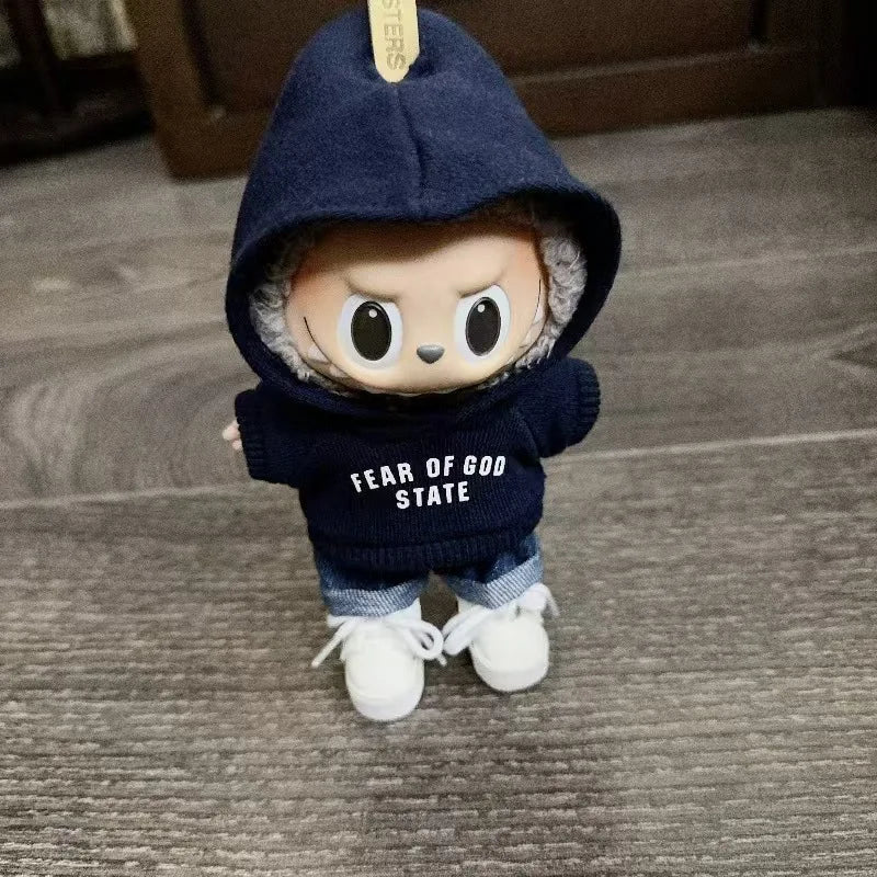 Clothes Only 17cm Pendant Blind Box Labubu Baby Clothes Keychain Labubu Doll Printed Sweater Set DollZio