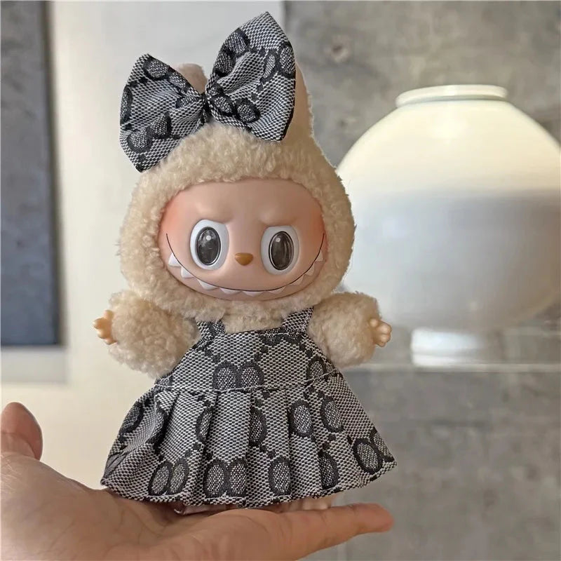 For 15 17cm Labubu Doll Clothes Princess Dress Bow Tie Two-Piece Set Outfit Clothing Sitting Party Game Toys Gift Accessories DollZio