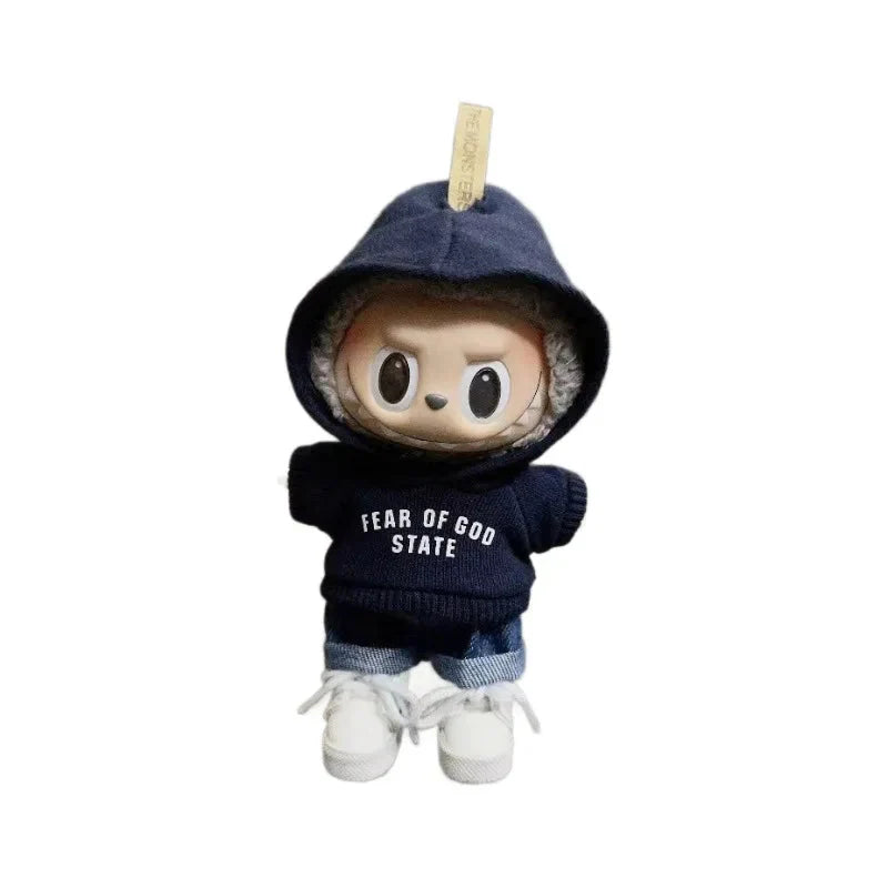 Clothes Only 17cm Pendant Blind Box Labubu Baby Clothes Keychain Labubu Doll Printed Sweater Set DollZio