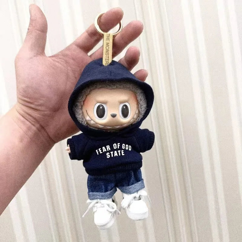 Clothes Only 17cm Pendant Blind Box Labubu Baby Clothes Keychain Labubu Doll Printed Sweater Set DollZio