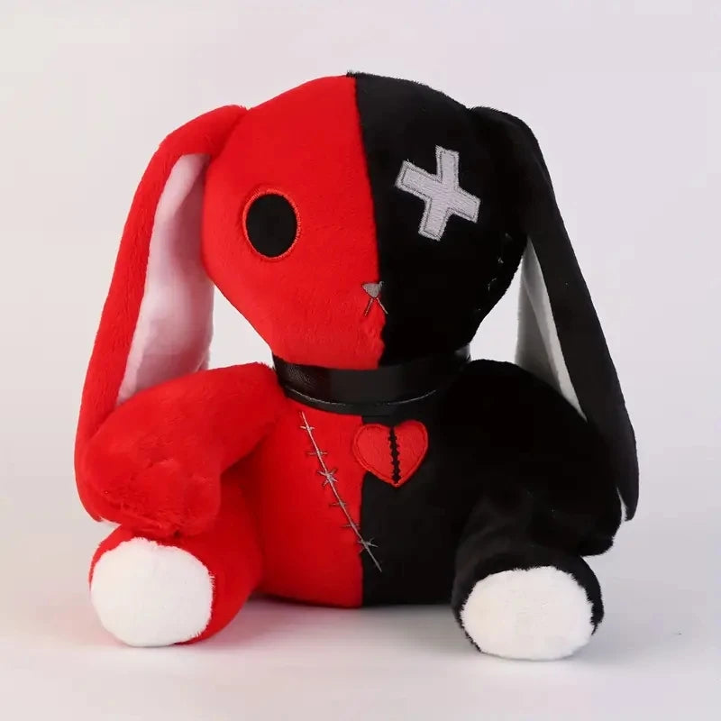 Conejito gótico de peluche espeluznante: lindo y espeluznante peluche blanco y negro