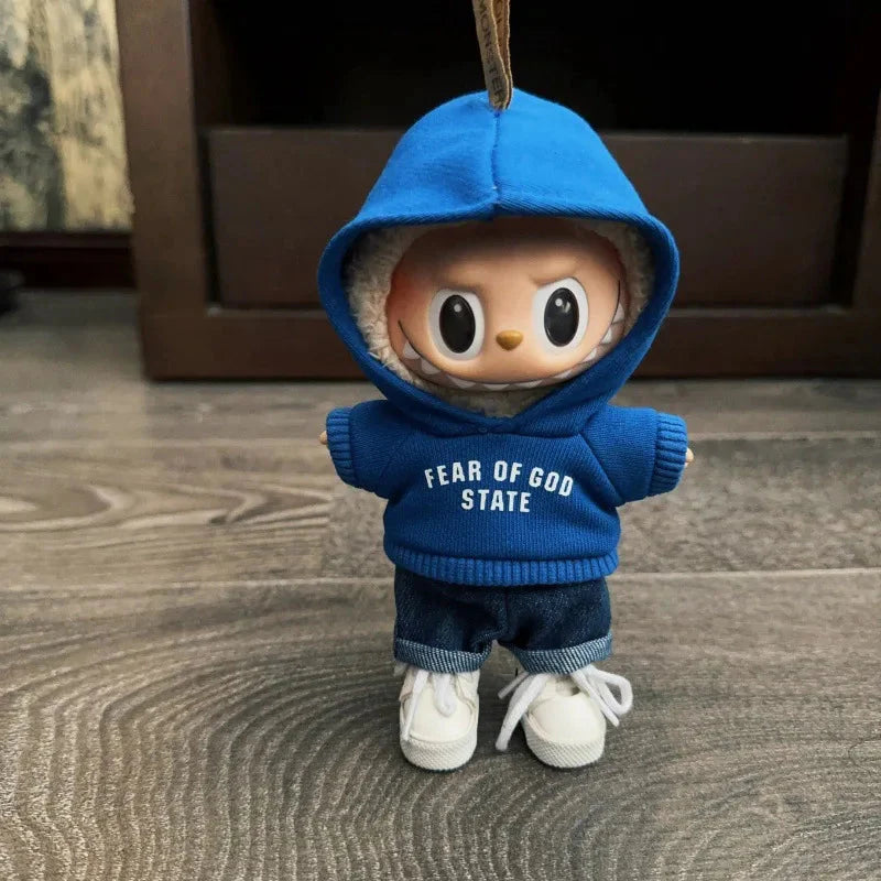 Clothes Only 17cm Pendant Blind Box Labubu Baby Clothes Keychain Labubu Doll Printed Sweater Set DollZio
