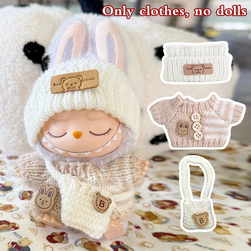 17cm Labubu Doll Clothes Set | Non-Official Sweater, Hat, & Accessories DollZio