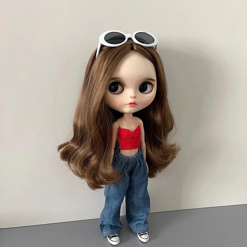 1Pcs Blythe Doll Clothes Fashion Jeans Streetwear Retro Loose Wide Leg Denim Pants for Blyth OB24 Licca Pullip 1/6 Dolls DollZio