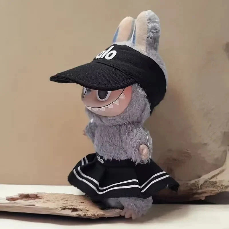 Labubu 17 cm Non-Official Designer Hat & Overalls Set – Non-Official Luxury Doll Outfit DollZio