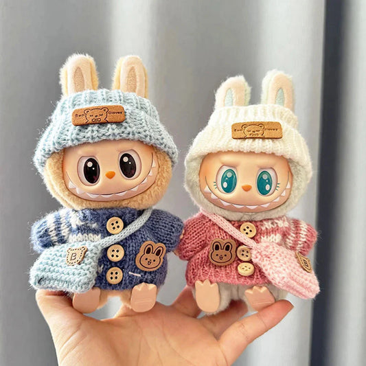 Labubu 17 cm Non-Official Bear Logo Scarf & Hat Set DollZio
