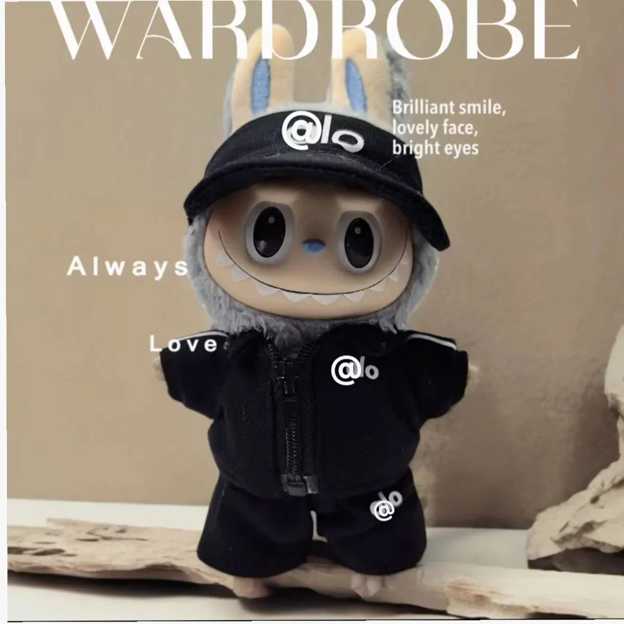 Labubu 17 cm Non-Official Designer Hat & Overalls Set – Non-Official Luxury Doll Outfit DollZio