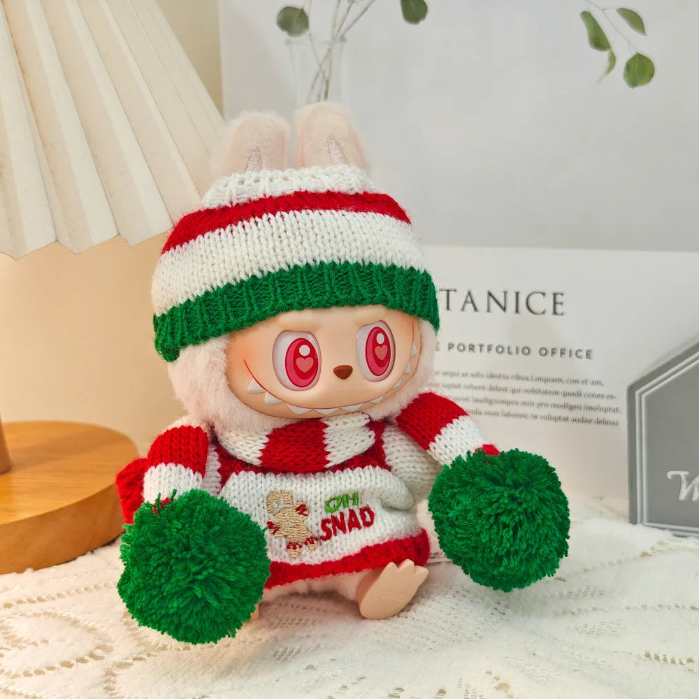 Compatible con muñecas Labubu: Conjunto de suéter y gorro de Papá Noel