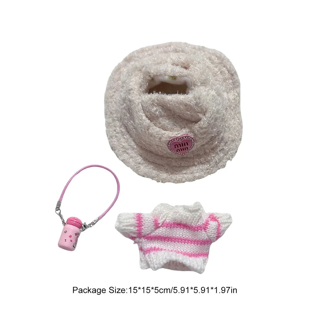 Pink Striped Sweater Set for 17 cm Labubu Doll – Non-Official DollZio