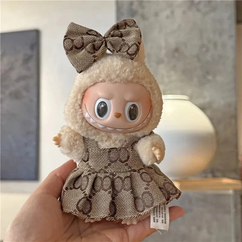 For 15 17cm Labubu Doll Clothes Princess Dress Bow Tie Two-Piece Set Outfit Clothing Sitting Party Game Toys Gift Accessories DollZio