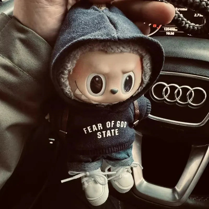 Clothes Only 17cm Pendant Blind Box Labubu Baby Clothes Keychain Labubu Doll Printed Sweater Set DollZio