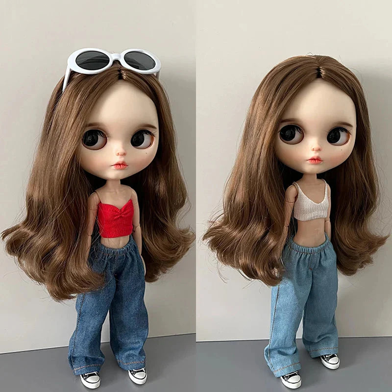 1Pcs Blythe Doll Clothes Fashion Jeans Streetwear Retro Loose Wide Leg Denim Pants for Blyth OB24 Licca Pullip 1/6 Dolls DollZio