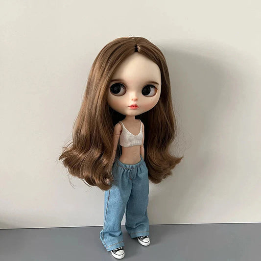 1Pcs Blythe Doll Clothes Fashion Jeans Streetwear Retro Loose Wide Leg Denim Pants for Blyth OB24 Licca Pullip 1/6 Dolls DollZio