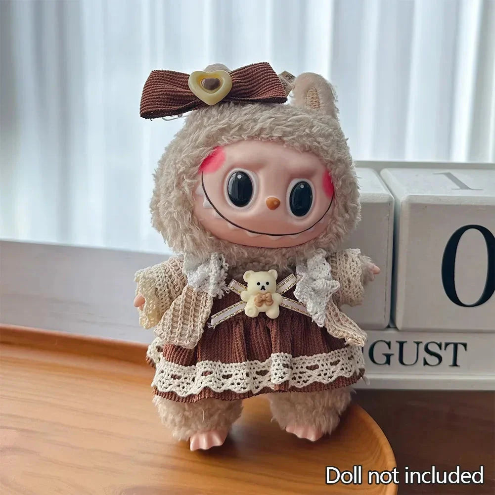 Cute 17cm Labubu Doll Hoodie - Non-Official Kawaii Doll Clothes DollZio