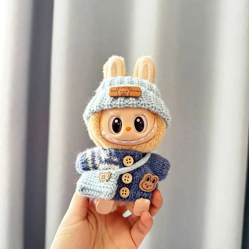 Labubu 17 cm Non-Official Bear Logo Scarf & Hat Set DollZio