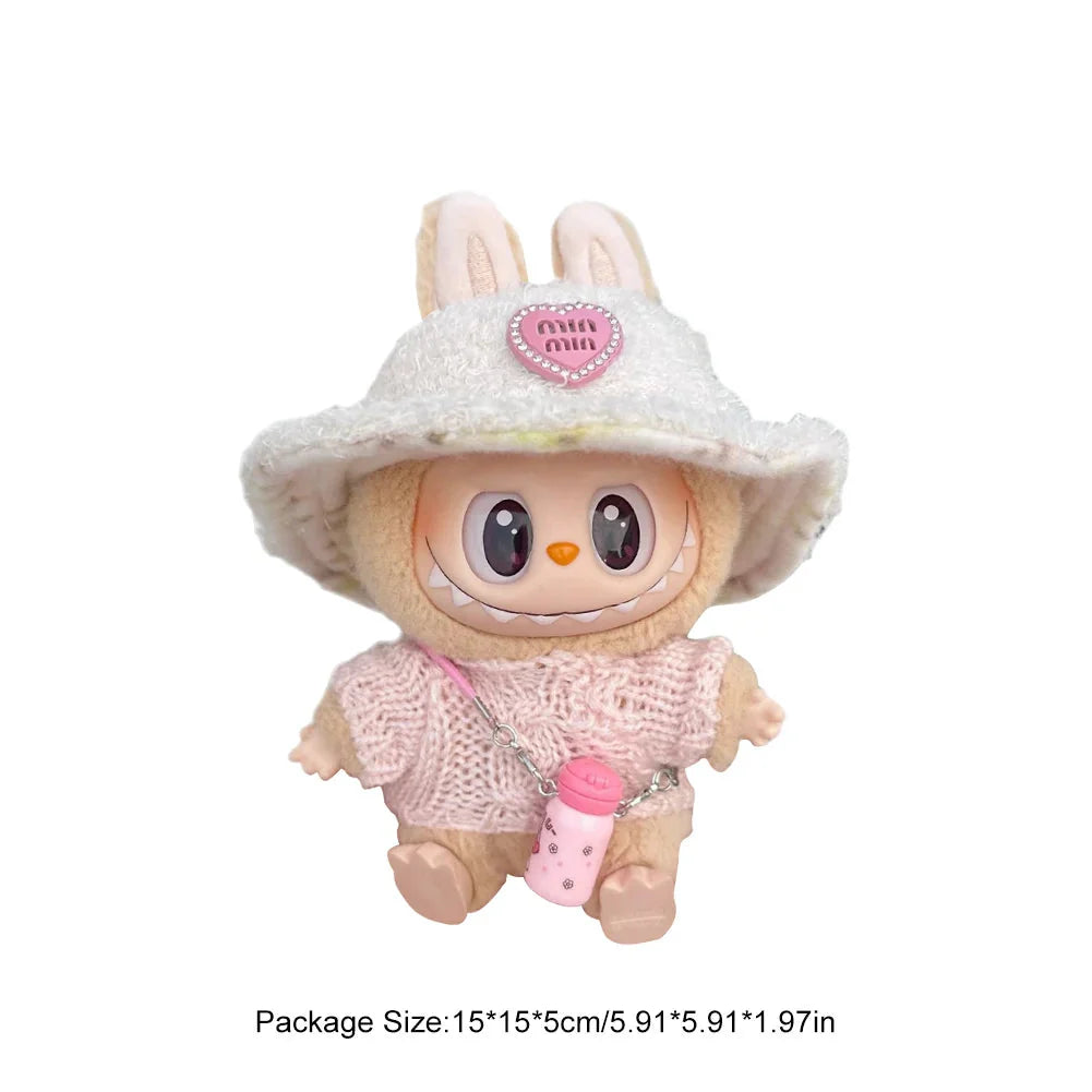 Pink Striped Sweater Set for 17 cm Labubu Doll – Non-Official DollZio