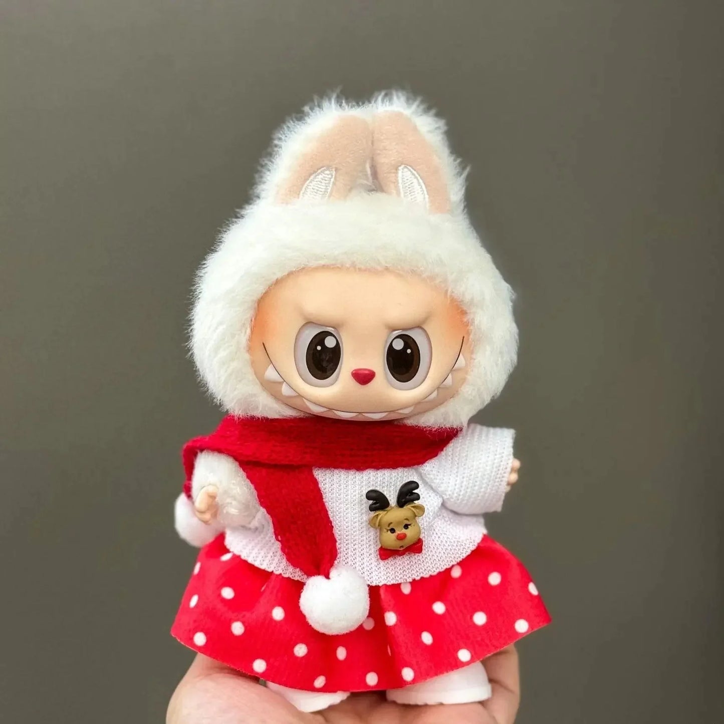 Labubu Christmas Deer Outfit – Non-Official Red Festive Clothes Set DollZio