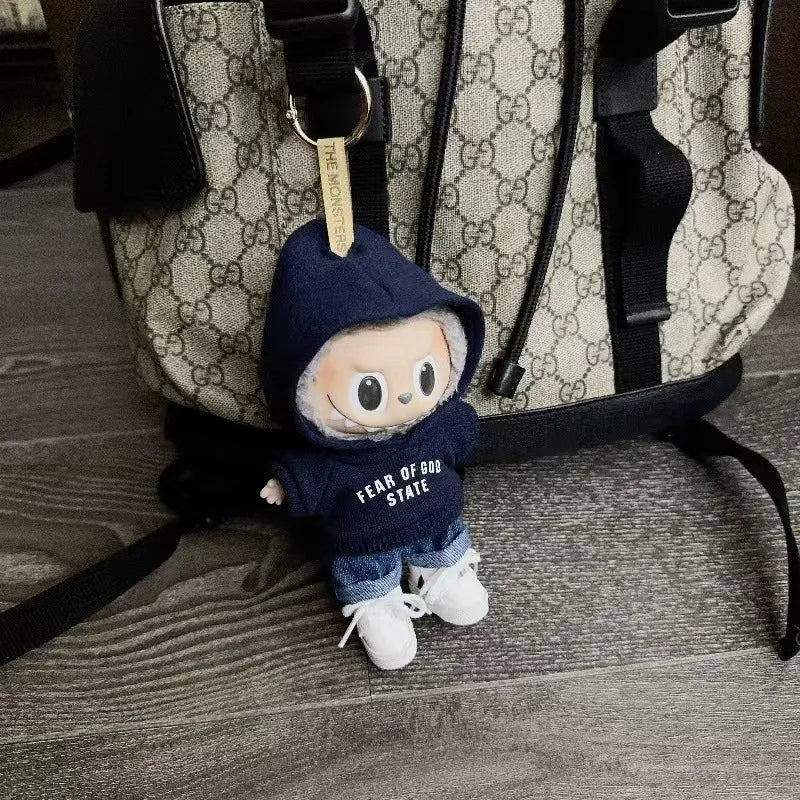 Clothes Only 17cm Pendant Blind Box Labubu Baby Clothes Keychain Labubu Doll Printed Sweater Set DollZio