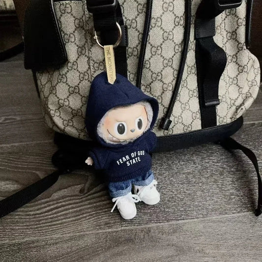 Clothes Only 17cm Pendant Blind Box Labubu Baby Clothes Keychain Labubu Doll Printed Sweater Set DollZio
