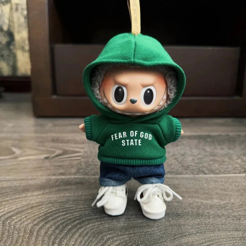 Clothes Only 17cm Pendant Blind Box Labubu Baby Clothes Keychain Labubu Doll Printed Sweater Set DollZio