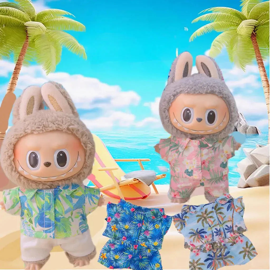 Labubu 3.0 Non-Official Hawaii Beach Outfit – Tropical Doll Clothes Set DollZio
