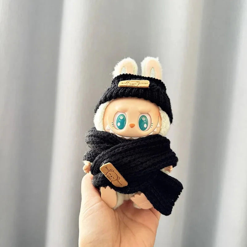 Labubu 17 cm Non-Official Bear Logo Scarf & Hat Set DollZio