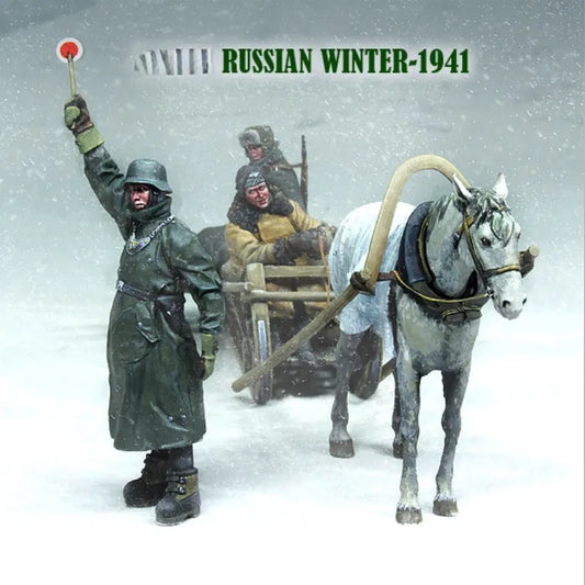1/35 Scale World War II  Carriage and 3 Soldiers Group Miniatures Resin Figure Unassembled and Unpainted Model Kit - Lumina Games